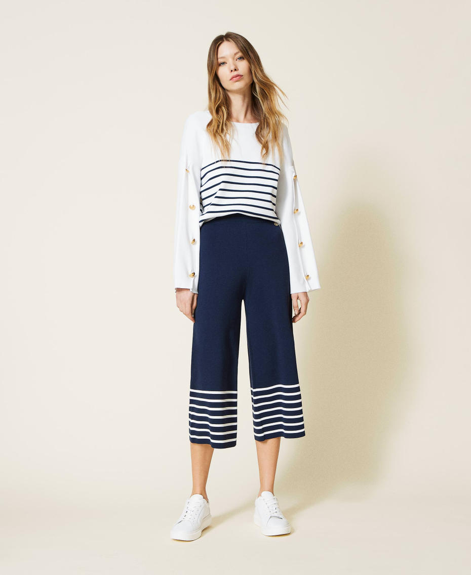 Cropped striped trousers Two-tone Indigo Blue / Lily Woman 221TP3461-01