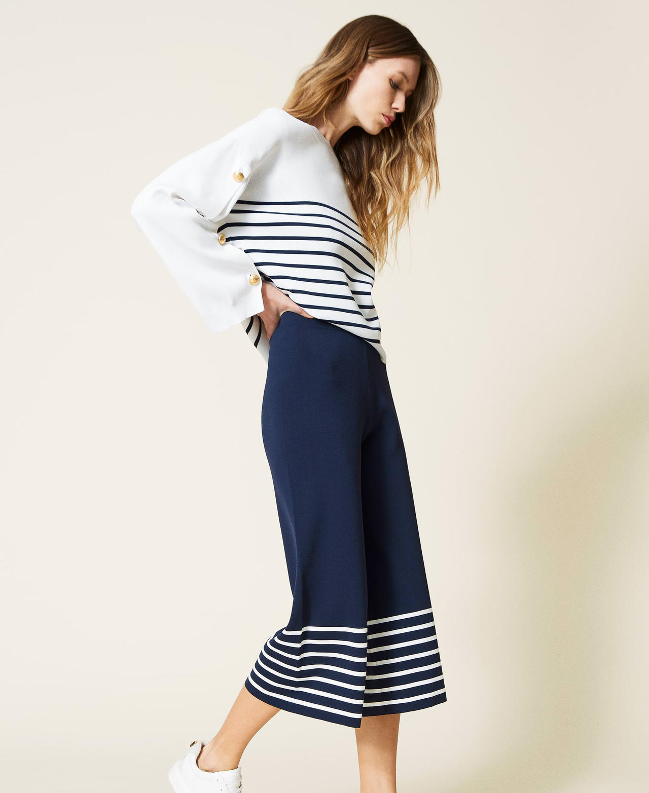 Cropped striped trousers Two-tone Indigo Blue / Lily Woman 221TP3461-02