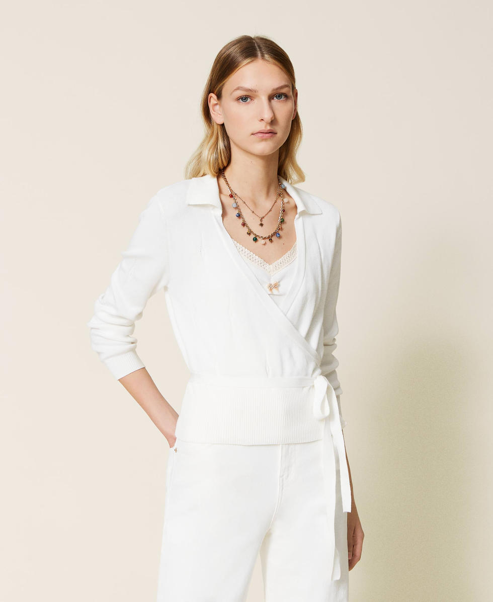 Cardigan and top with openwork finishes Woman, White | TWINSET Milano