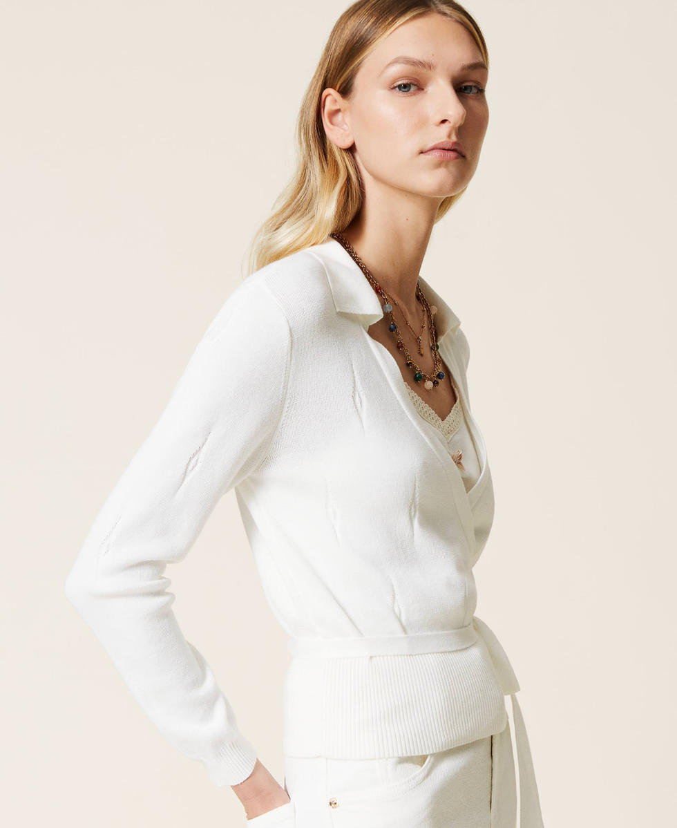 Cardigan and top with openwork finishes Woman, White | TWINSET Milano