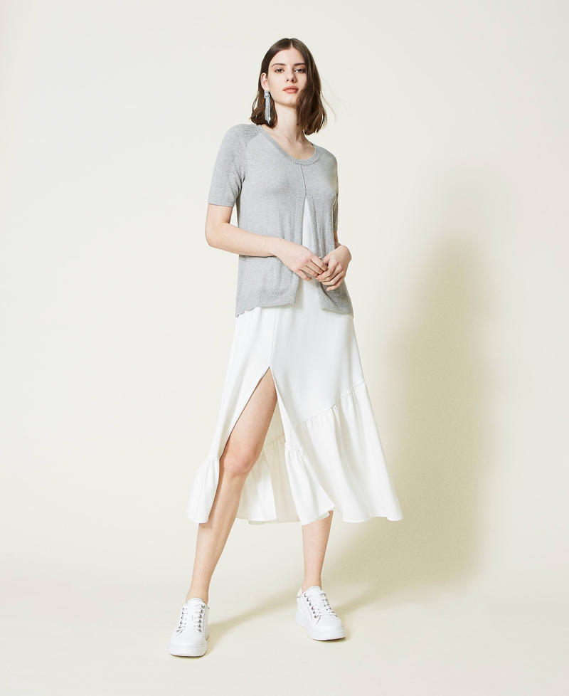 Maxikleid aus Gestrick und Cr&ecirc;pe de Chine