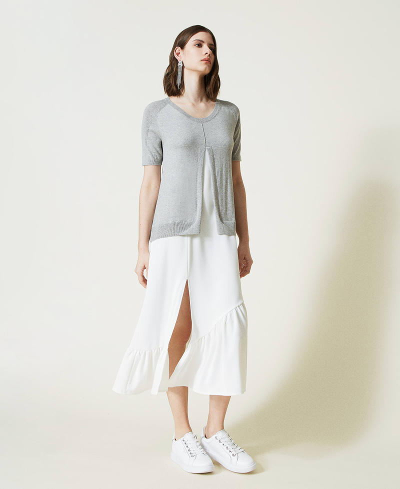 Maxikleid aus Gestrick und Cr&ecirc;pe de Chine