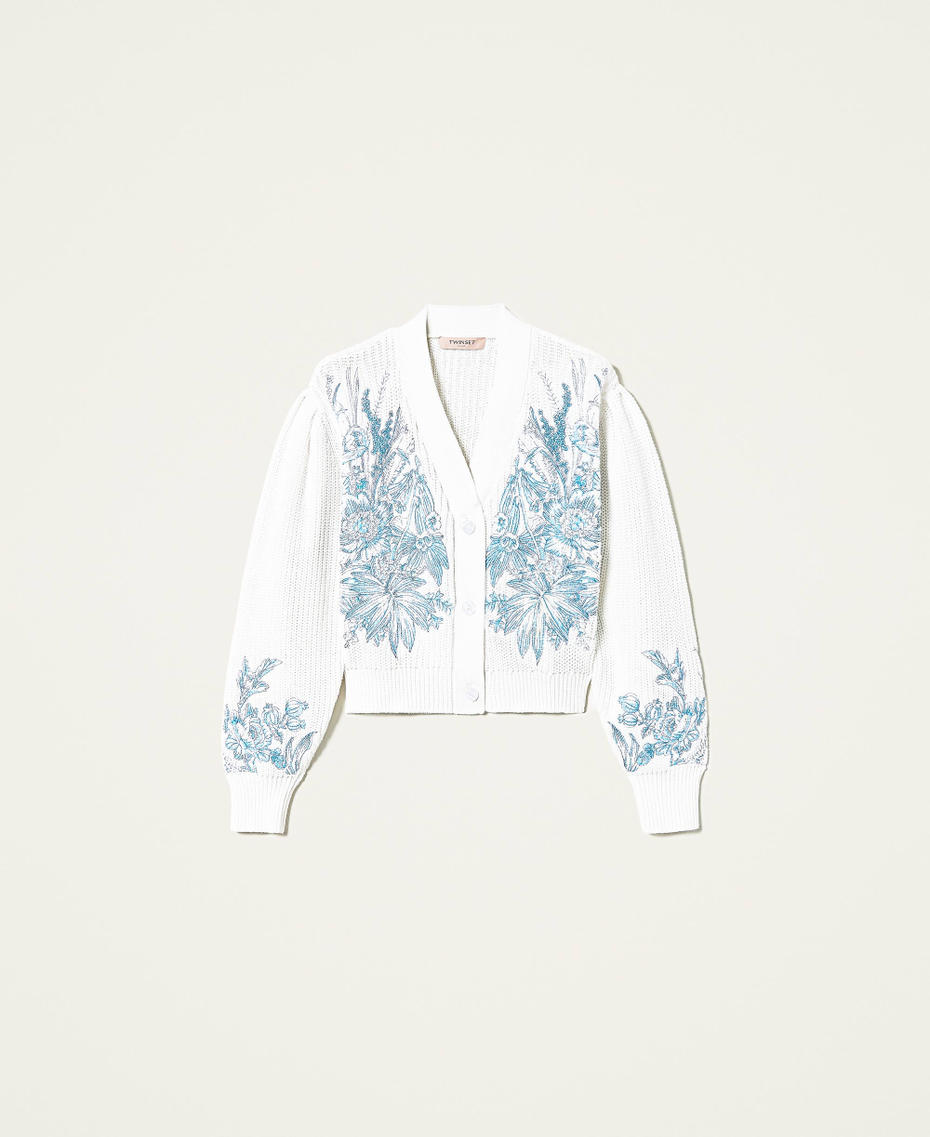 Cardigan with floral embroidery Light Blue Sanderson Flowers Embroidered Lily Woman 221TP3490-0S