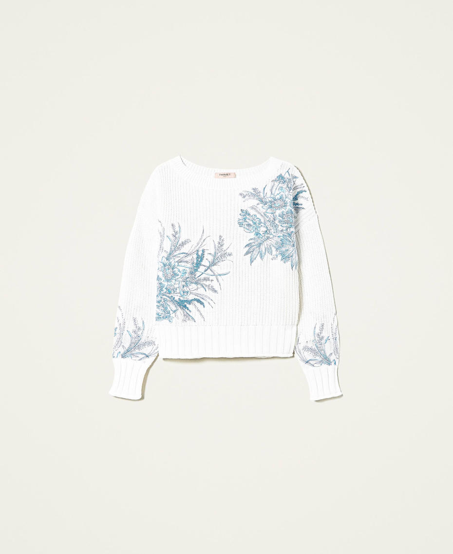 Jumper with floral embroidery Light Blue Sanderson Flowers Embroidered Lily Woman 221TP3491-0S