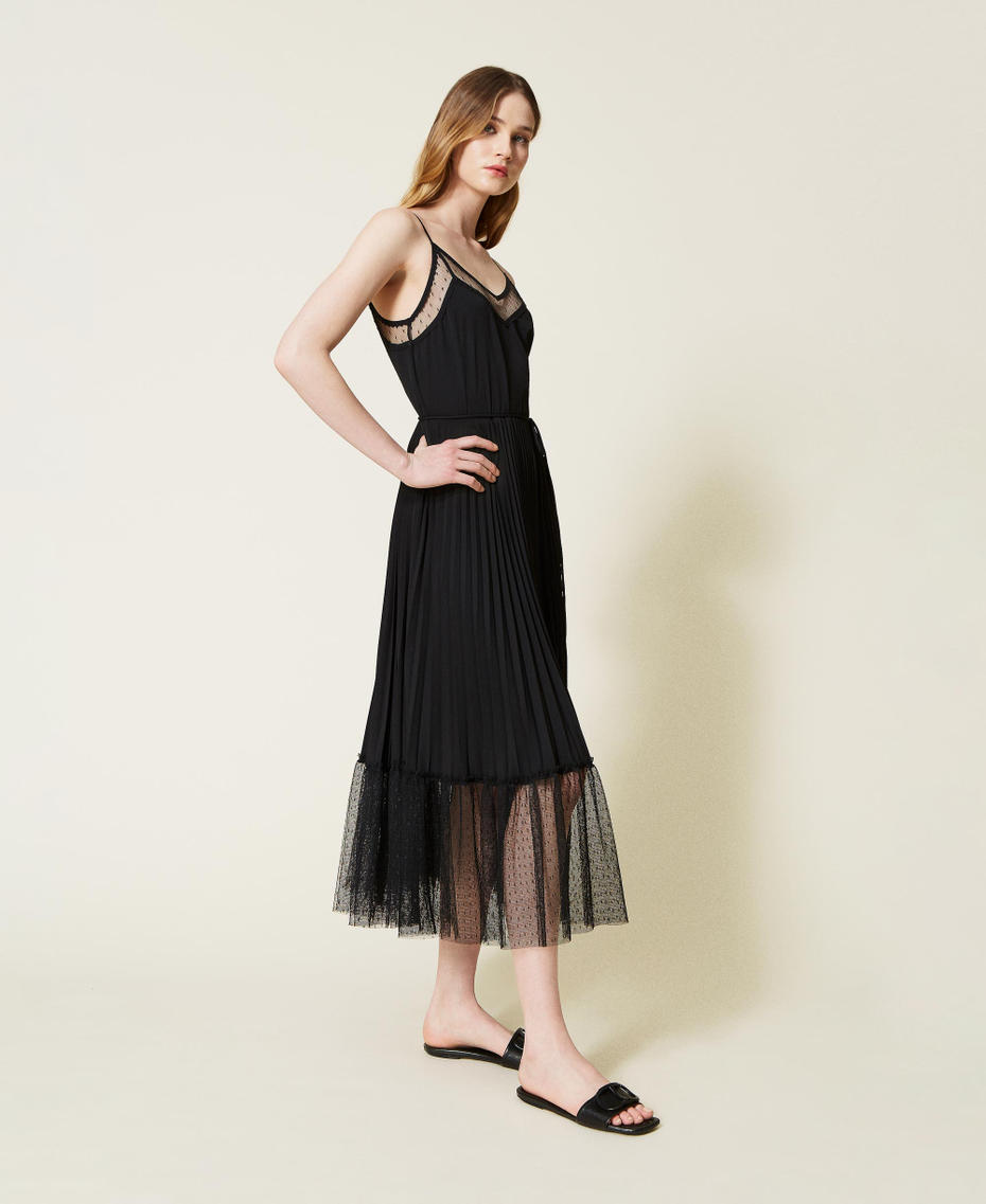 Slip dress with pleated skirt Black Woman 221TQ2061-01