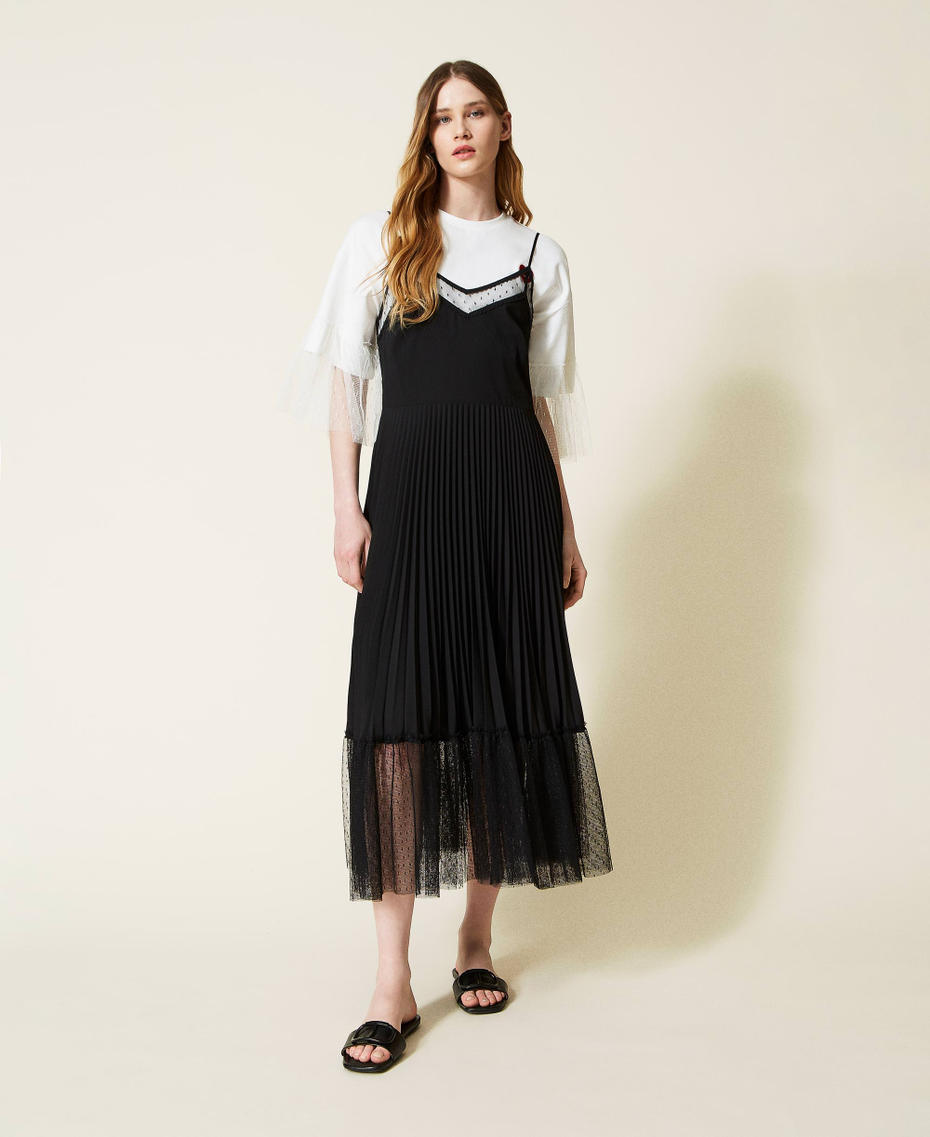 Платье-комбинация с плиссированной юбкой Черный женщина 221TQ2061-0T