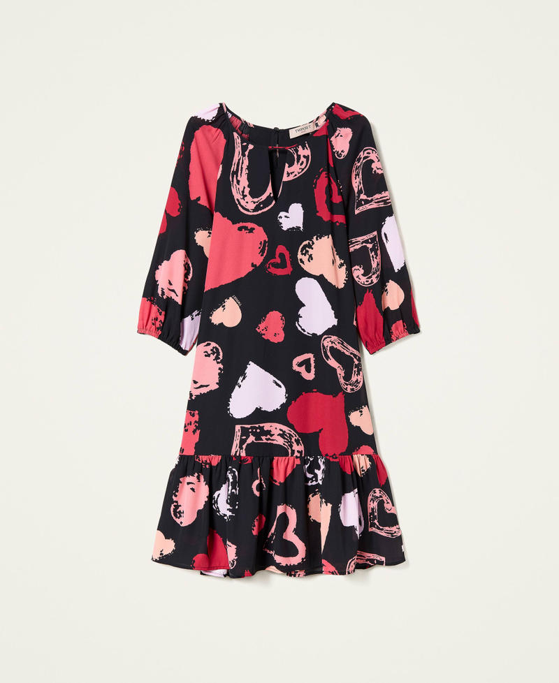 Heart motif georgette dress Black Heart Print All Over Woman 221TQ2071-0S