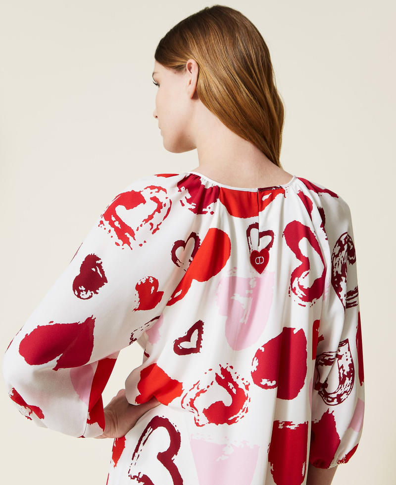 Heart motif georgette dress Black Heart Print All Over Woman 221TQ2071-04