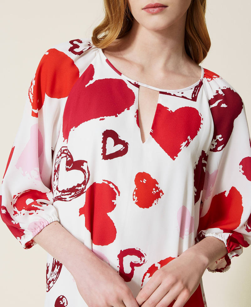 Heart motif georgette dress Black Heart Print All Over Woman 221TQ2071-06