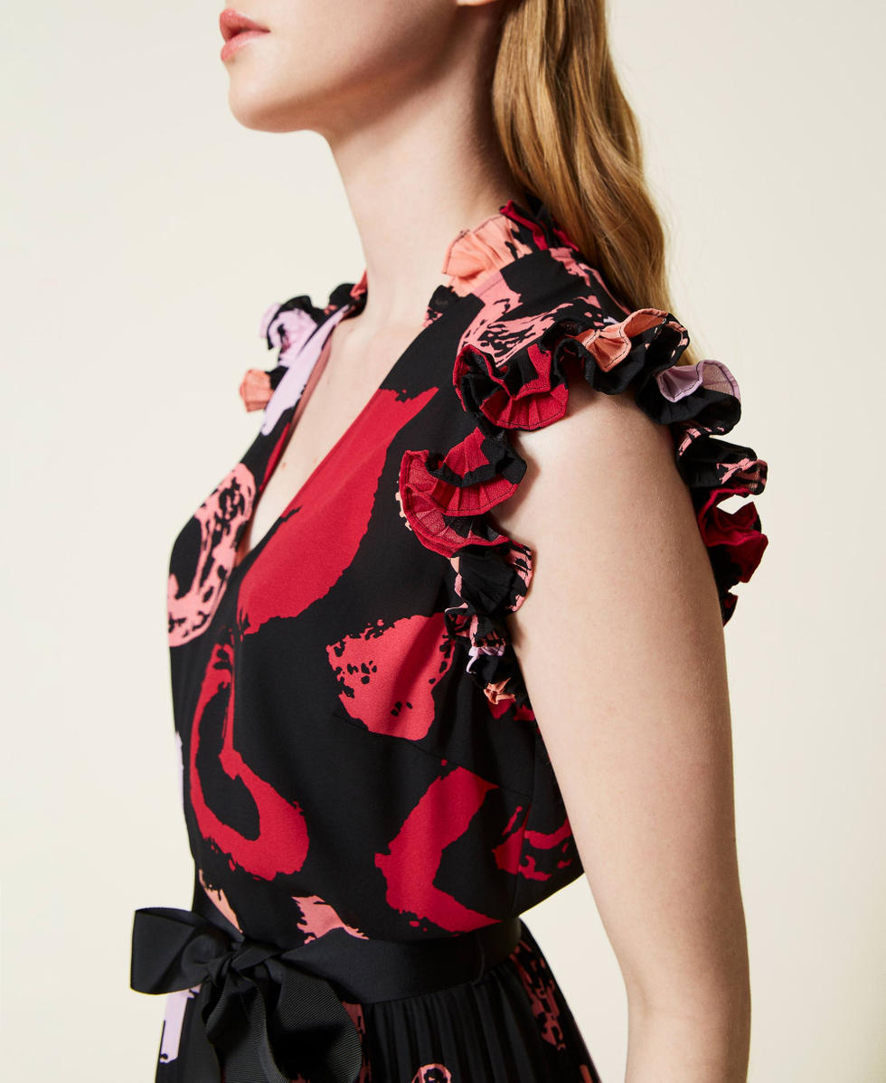 Vestido midi de georgette de corazones Mujer Estampado TWINSET