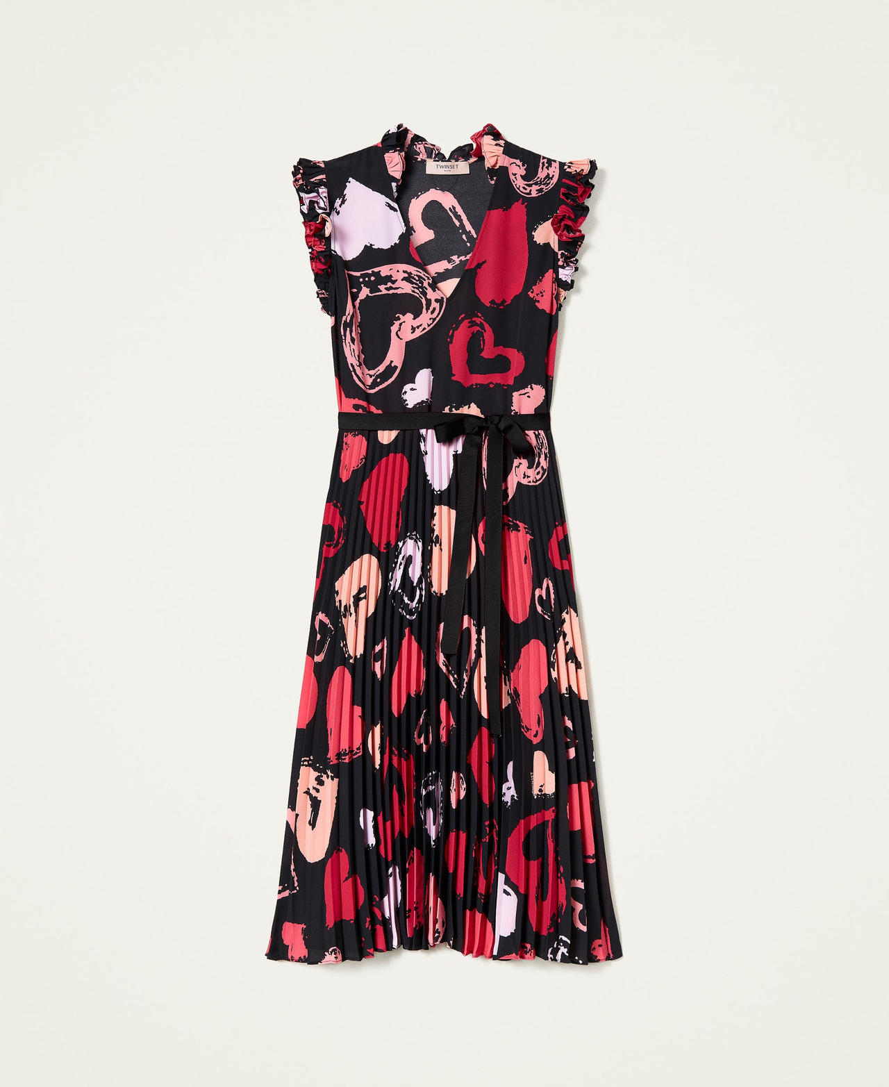 Midi georgette dress with heart motif Black Heart Print All Over Woman 221TQ2072-0S