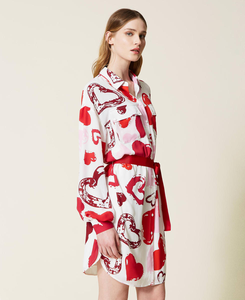 Georgette shirt dress with heart motif