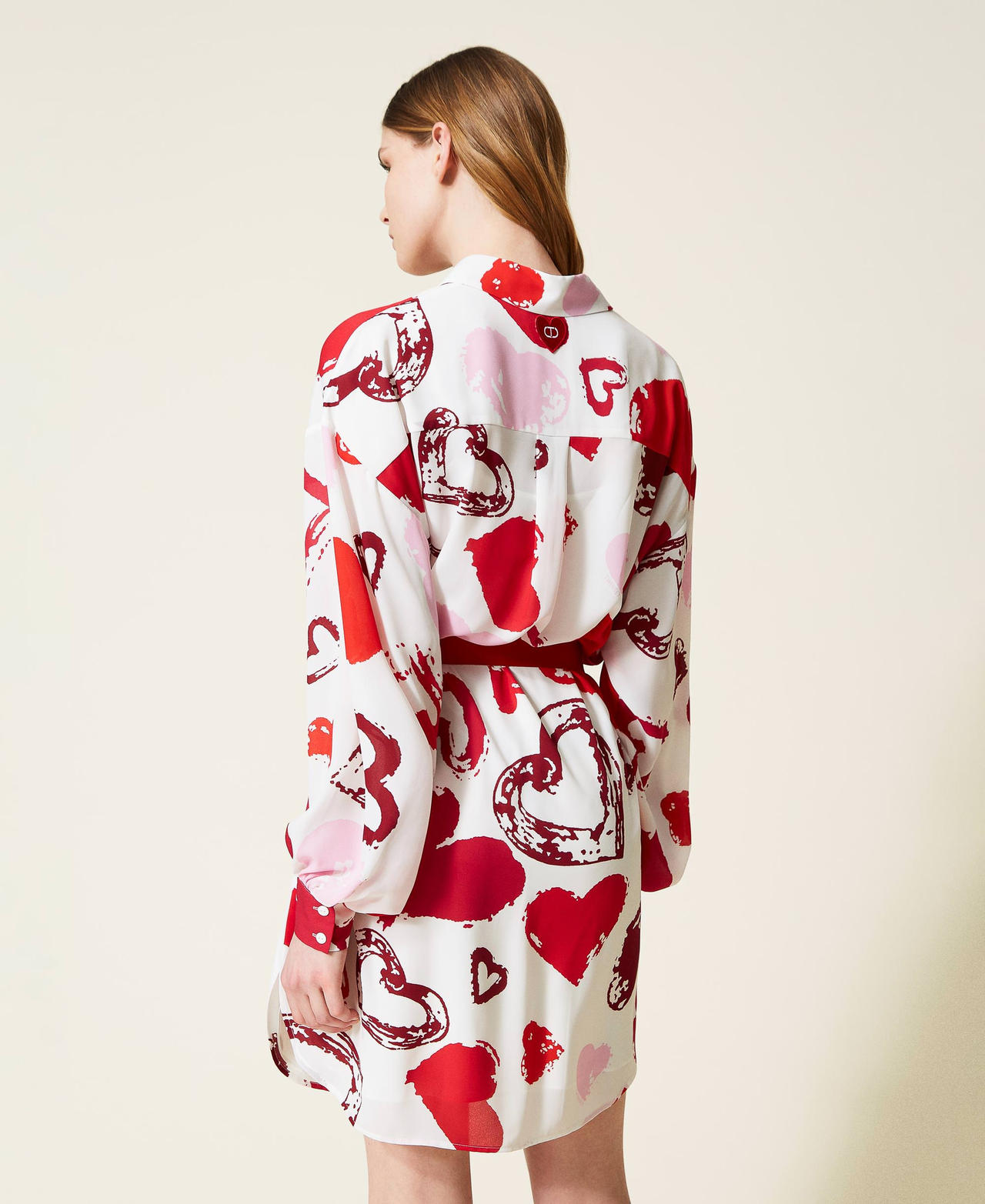 Georgette shirt dress with heart motif