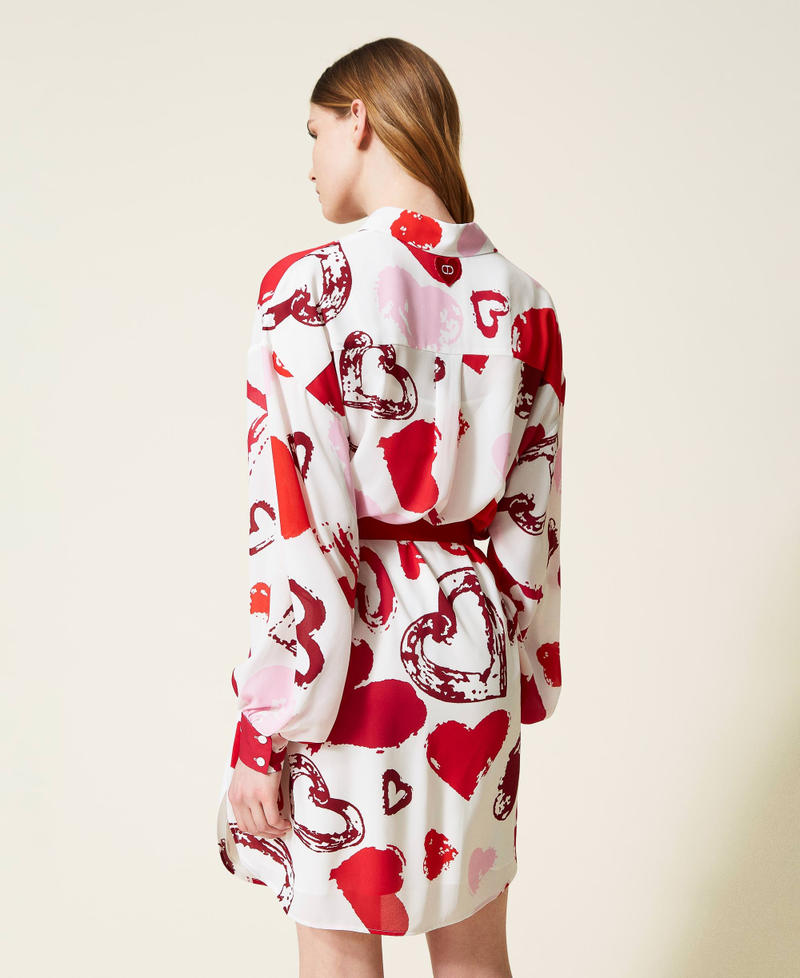 Georgette shirt dress with heart motif