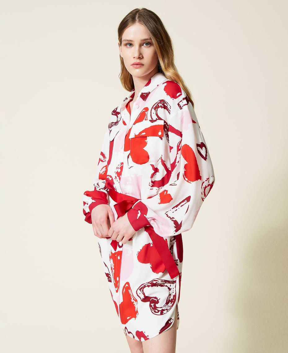 Georgette shirt dress with heart motif