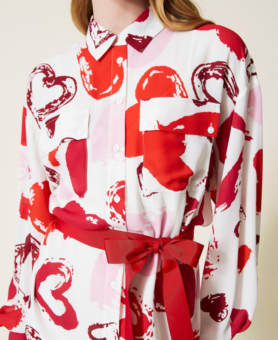 Georgette shirt dress with heart motif