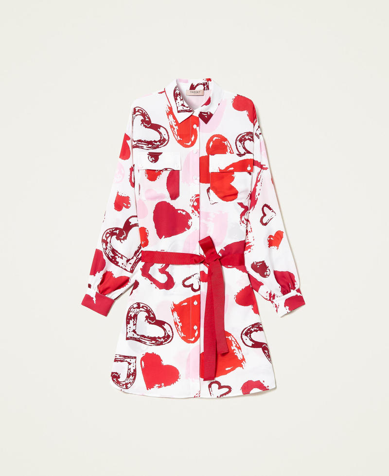 Georgette shirt dress with heart motif