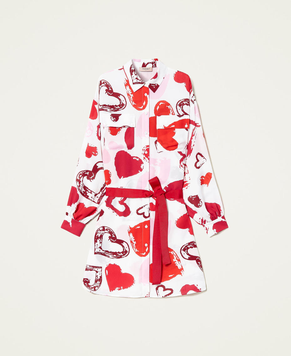 Georgette shirt dress with heart motif