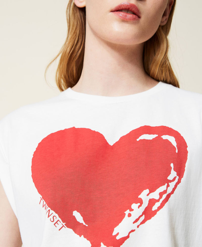 TShirt mit Herz und Tunnelzug Frau, Beige TWINSET Milano