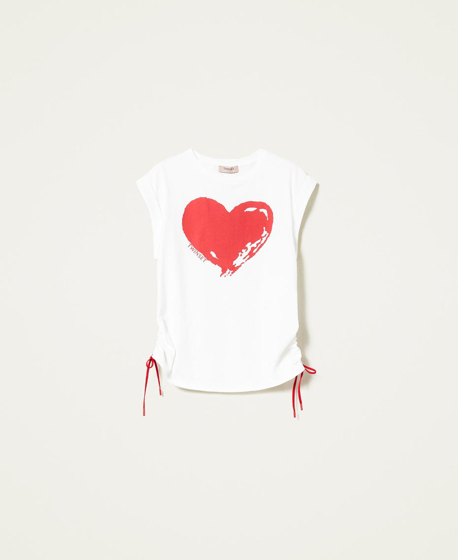 T-shirt with laminated heart and drawstring