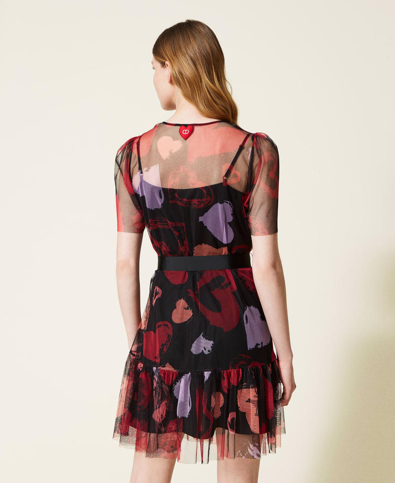 Short dress with heart pattern print Black Heart Print All Over Woman 221TQ2100-03