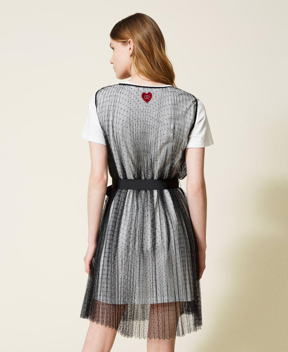 Plumetis-Kleid mit T-shirt Zweifarbig Lilie / Schwarz Frau 221TQ2101-03