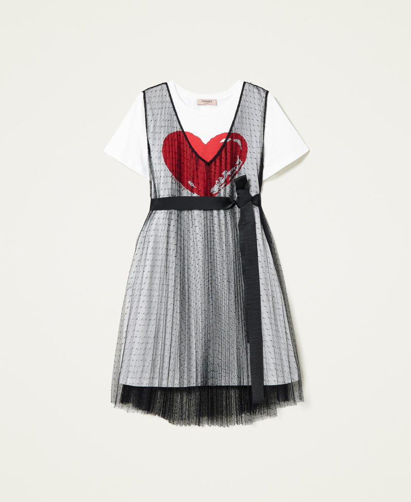 Plumetis dress with t-shirt Two-tone Lily / Black Woman 221TQ2101-0S
