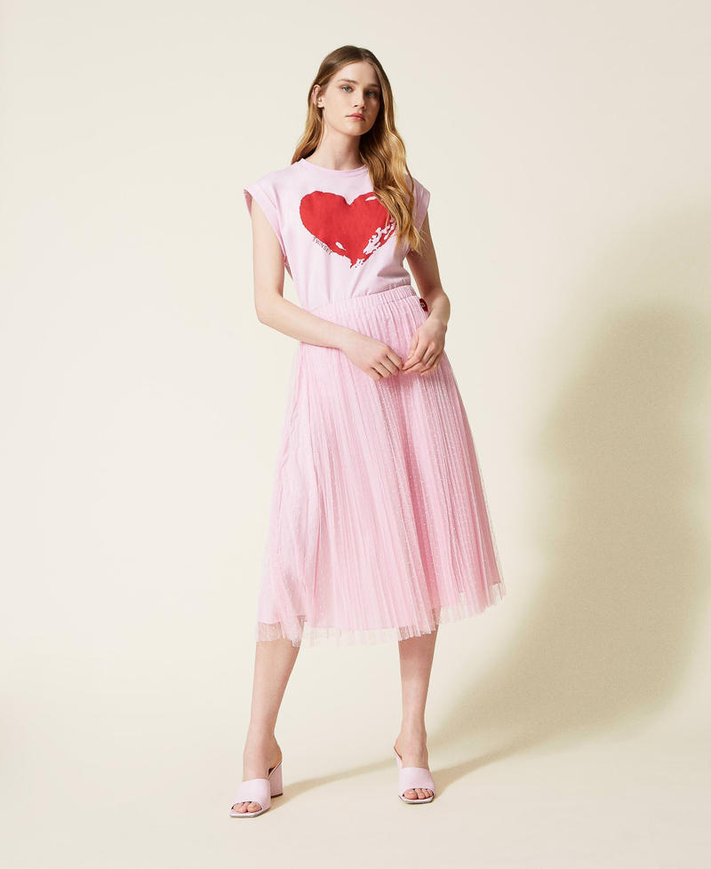 Plumetis tulle skirt "Bouquet” Pink Woman 221TQ2110-01
