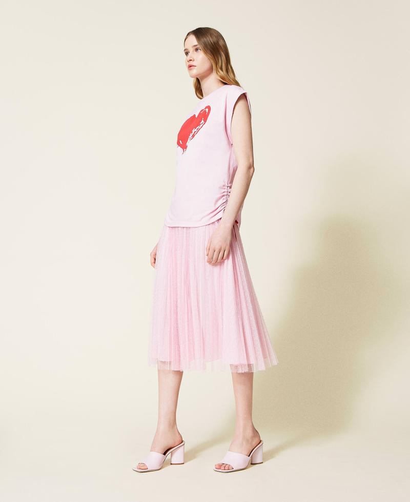 Plumetis tulle skirt "Bouquet” Pink Woman 221TQ2110-0T