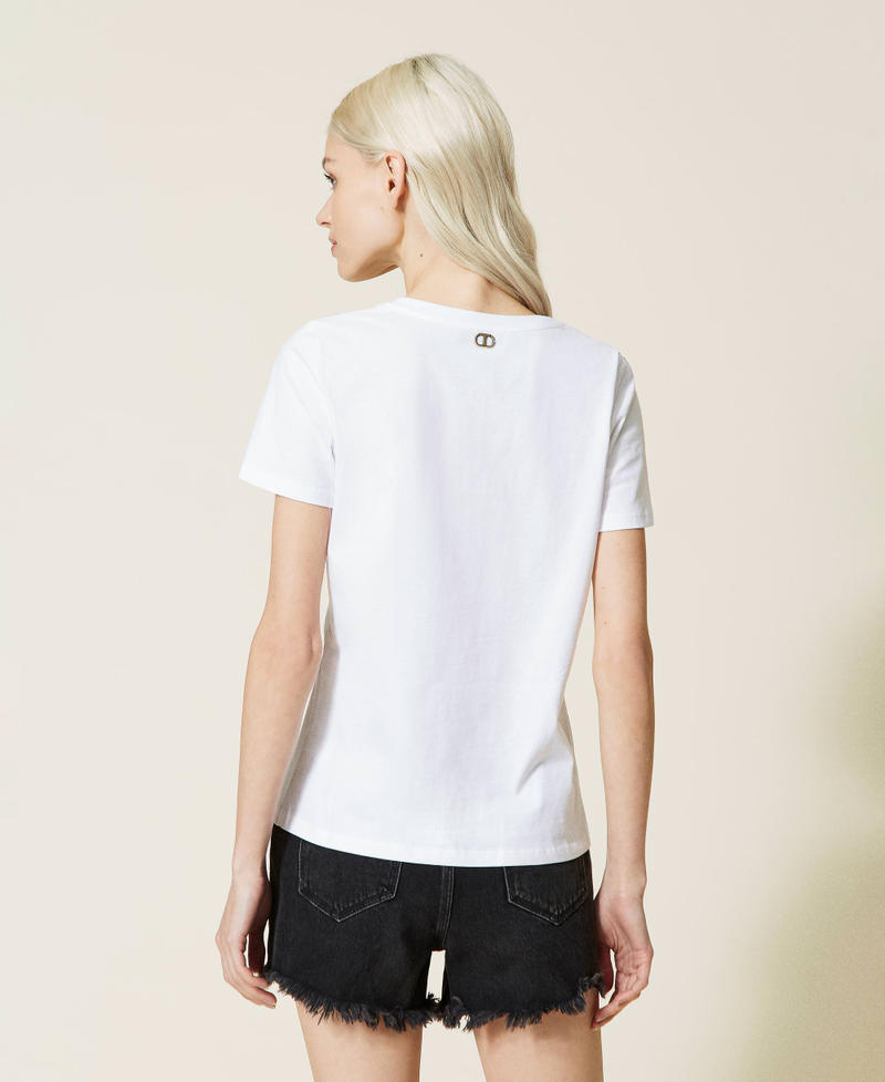T-Shirt mit Blumenprint und Logo Weiß Frau 221TQ2120-03