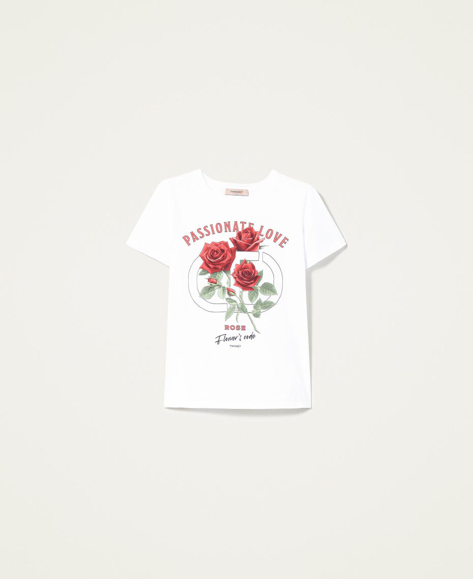 T-shirt with rose print and logo