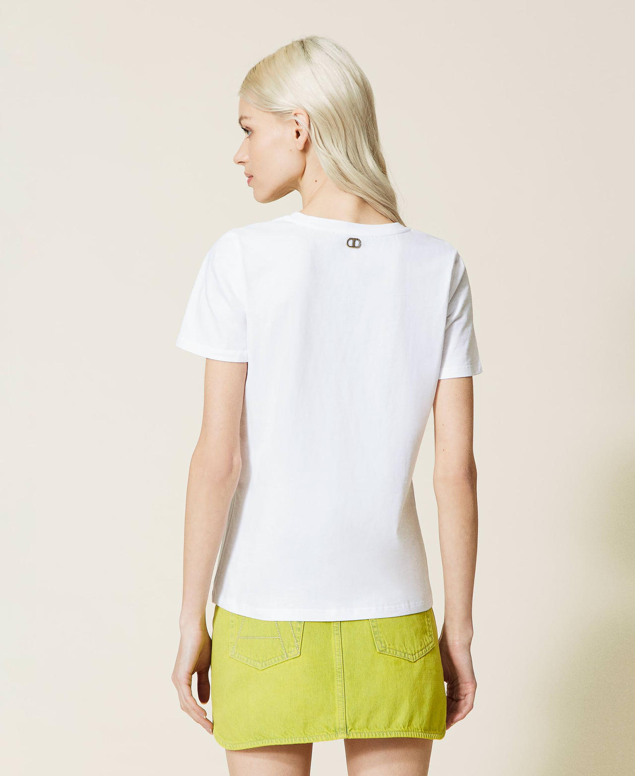 T-shirt con stampa ibisco e strass Bianco Donna 221TQ2122-03