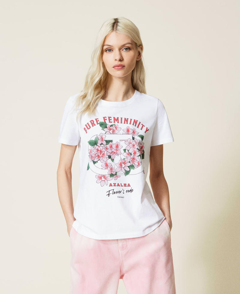 T-shirt con stampa azalea e strass