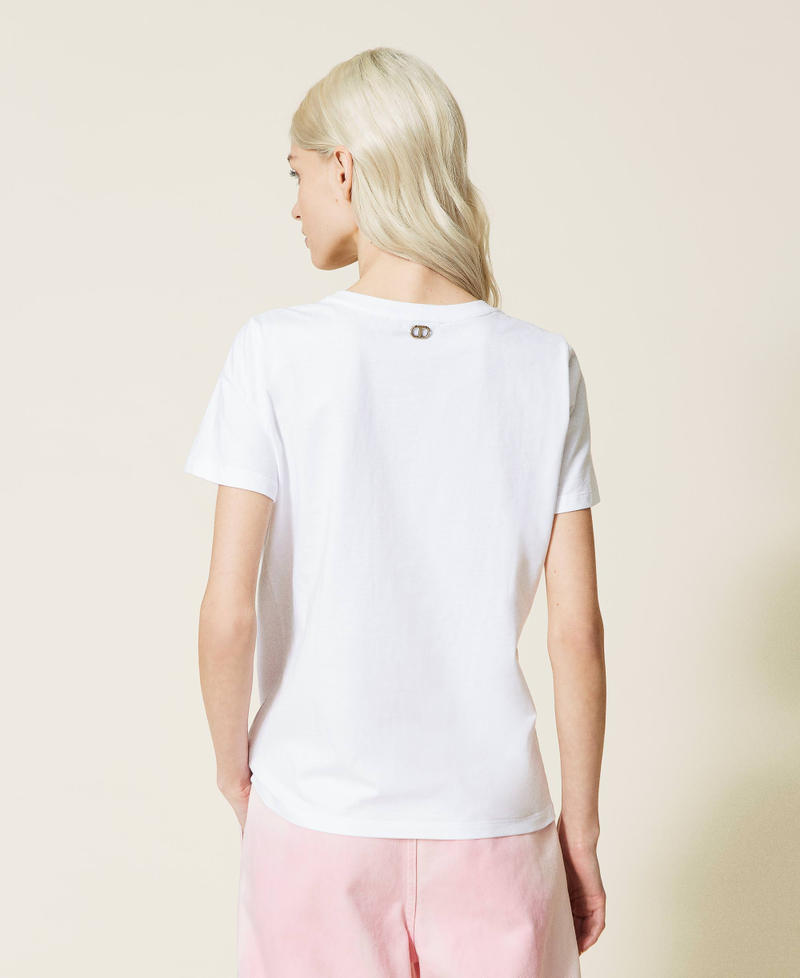 Camiseta con estampado de azalea y strass Blanco Mujer 221TQ2123-03
