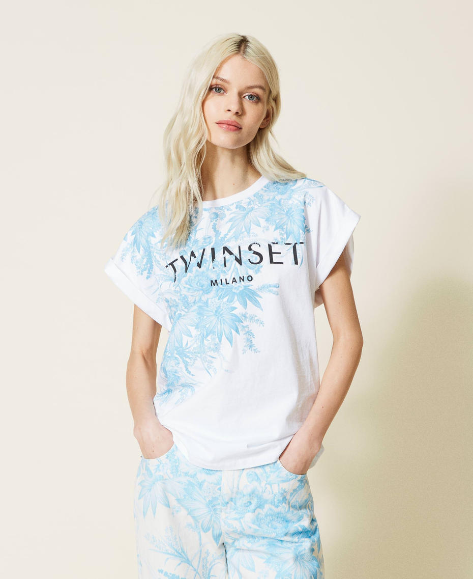 T-shirt with toile de Jouy floral print White Woman 221TQ2124-01