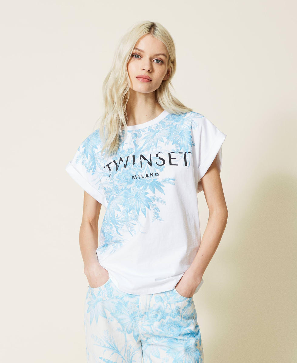 unoa ウノア リナモンド Tee shirt Toile de Jouy T-shirt with toile de Jouy floral print Woman, White | TWINSET Milano