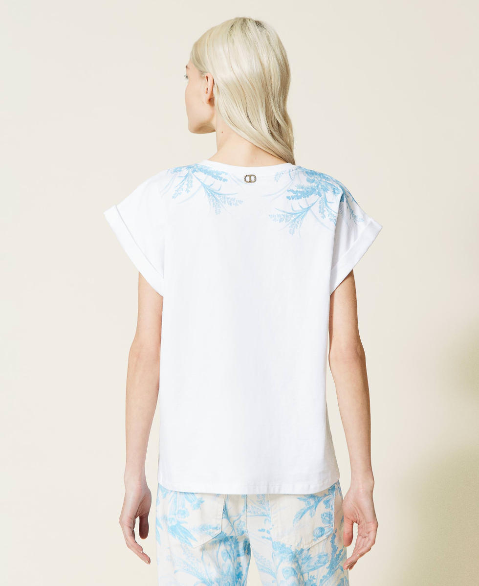 T-shirt with toile de Jouy floral print Woman, White | TWINSET Milano