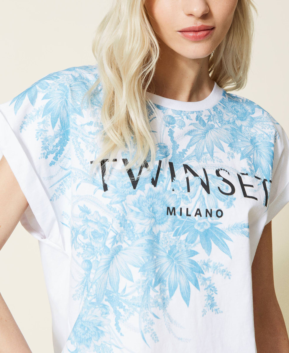 unoa ウノア リナモンド Tee shirt Toile de Jouy T-shirt with toile de Jouy floral print Woman, White | TWINSET Milano