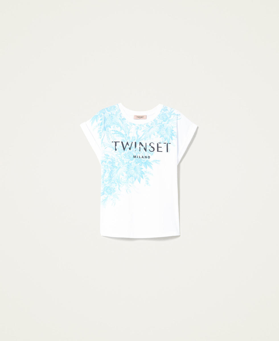 T-shirt with toile de Jouy floral print Woman, White | TWINSET Milano