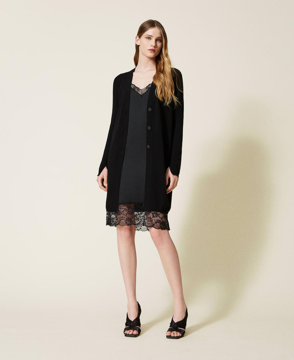 Scalloped lace slip dress Woman Black TWINSET Milano