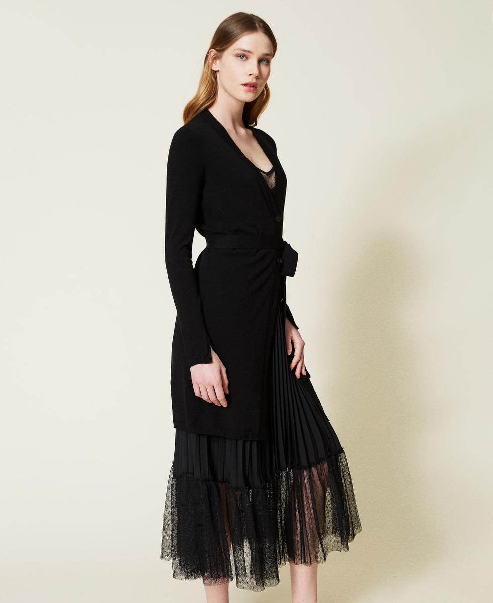 Long knit cardigan with belt