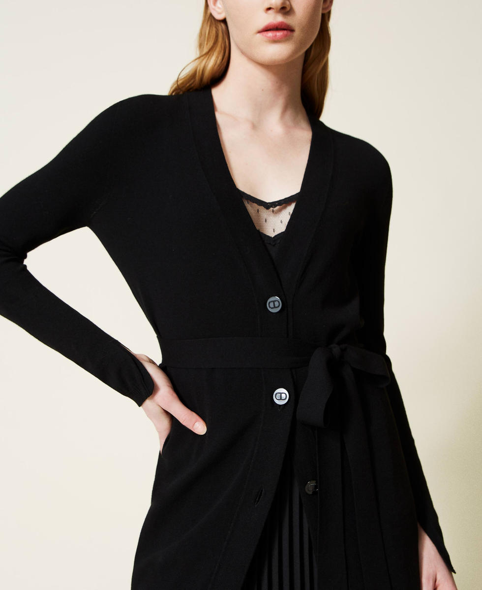 Cardigan long en maille avec ceinture Femme Noir TWINSET Milano
