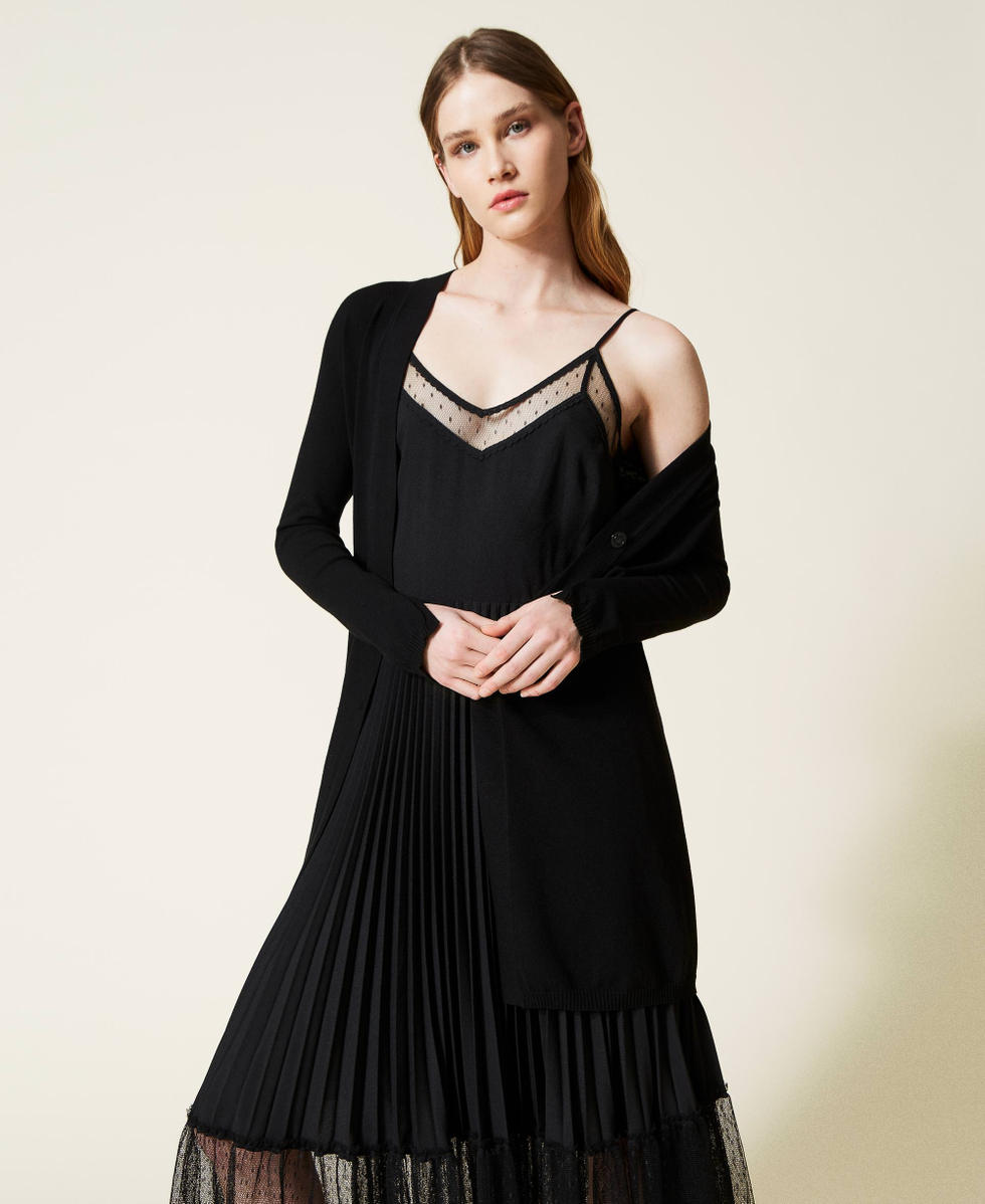 Long knit cardigan with belt