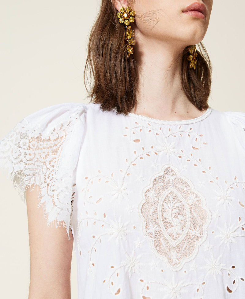 Платье с ручной вышивкой и кружевными вставками Белый женщина 221TT2021-06
