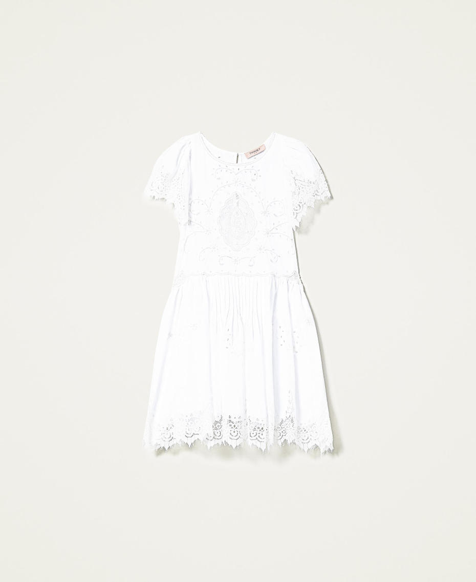 Handbesticktes Kleid mit Spitzenintarsien Weiß Frau 221TT2021-0S