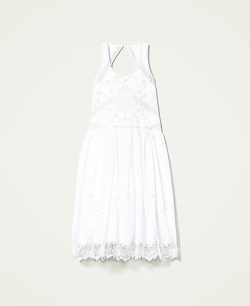 Hand-embroidered midi dress with lace Woman, White | TWINSET Milano