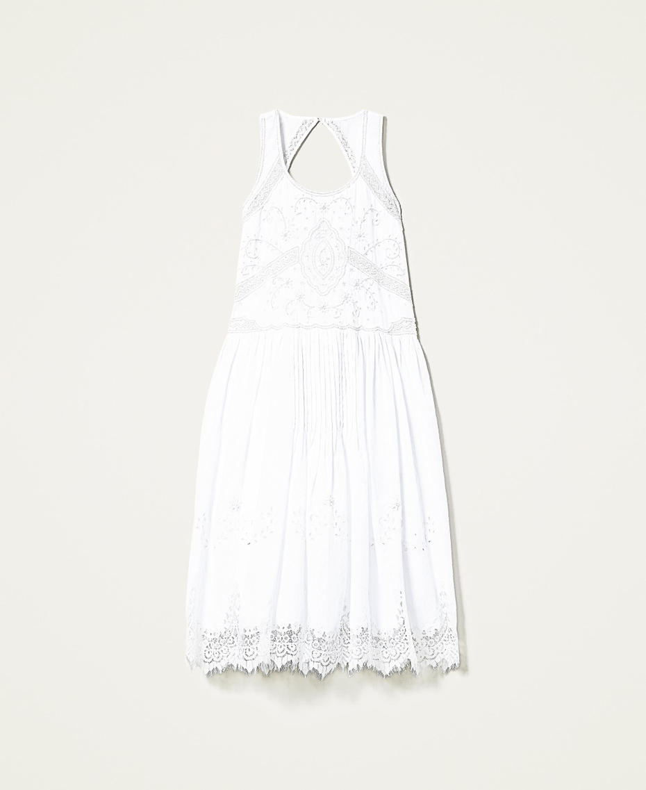 Hand-embroidered midi dress with lace