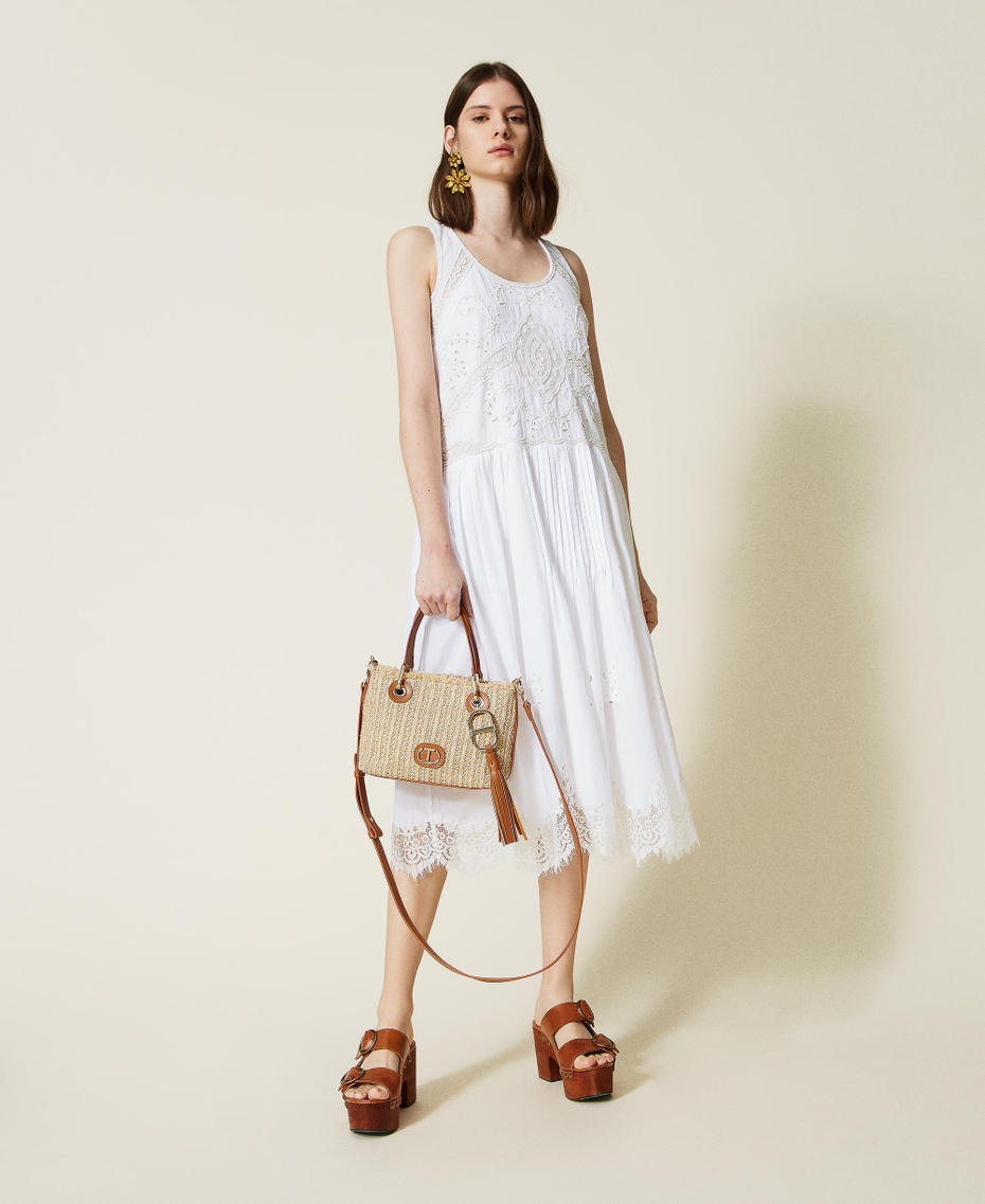 Hand-embroidered midi dress with lace