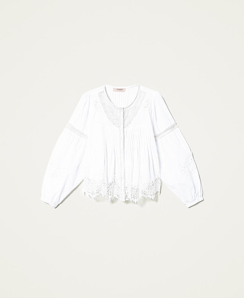 Camicia ricamata a mano con pizzo a intarsio