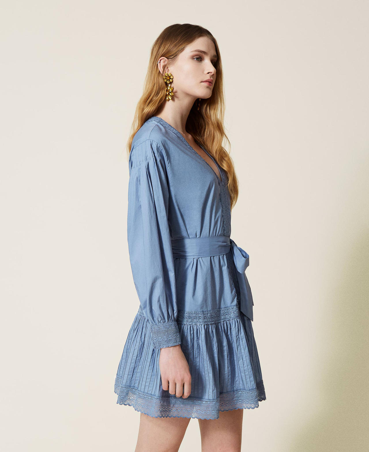 Muslin dress with lace Infinite Light Blue Woman 221TT2032-02